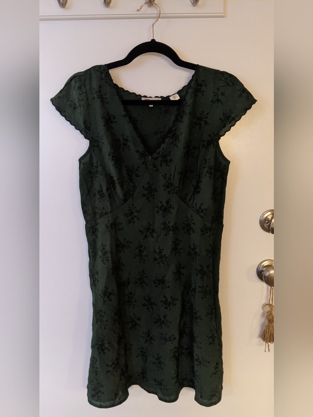 Levi's Dark Green Floral Blouse with Scalloped Trim